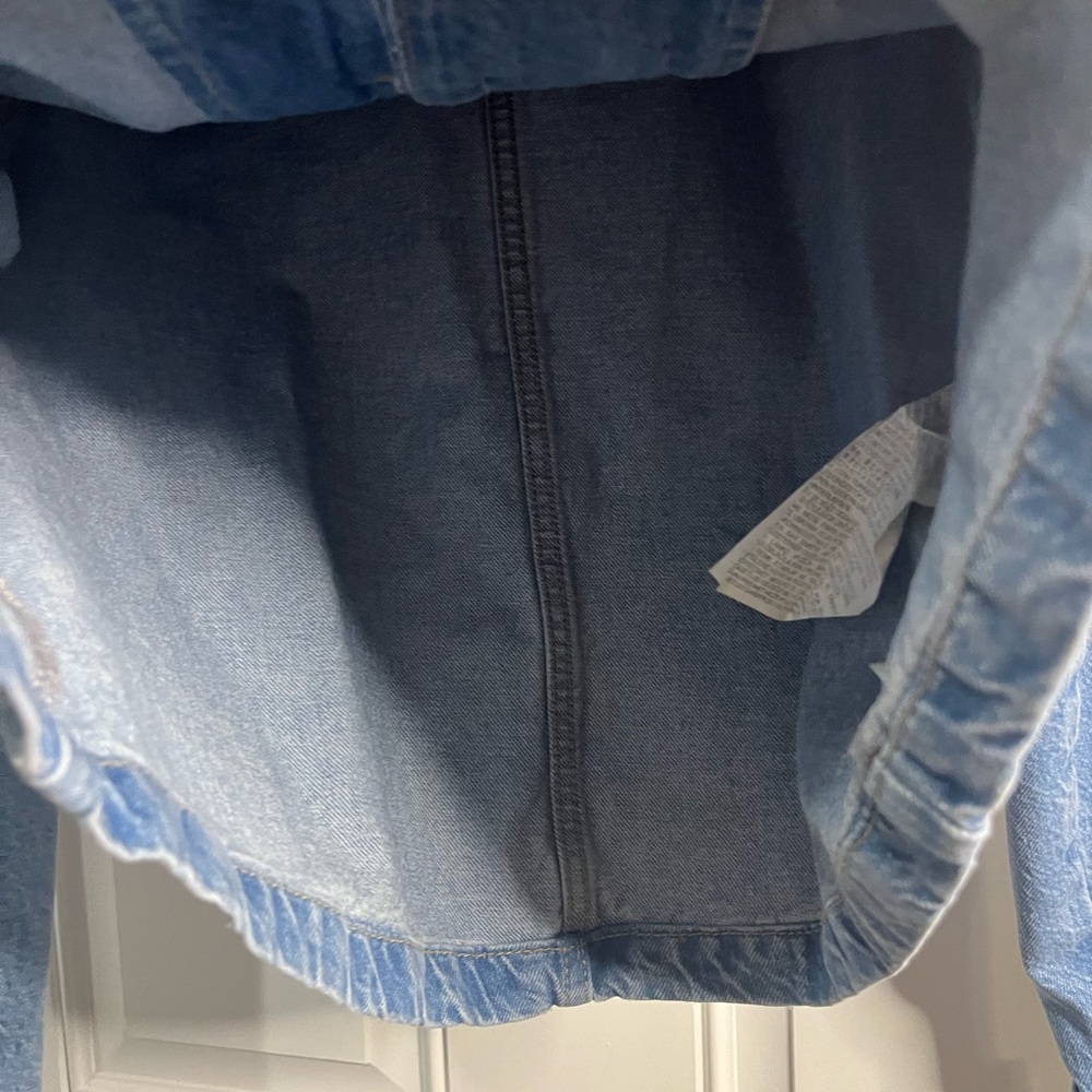 Zara collarless Cropped denim Jean Boxy Fit jacket w/ silver buttons XS - Picture 9 of 9